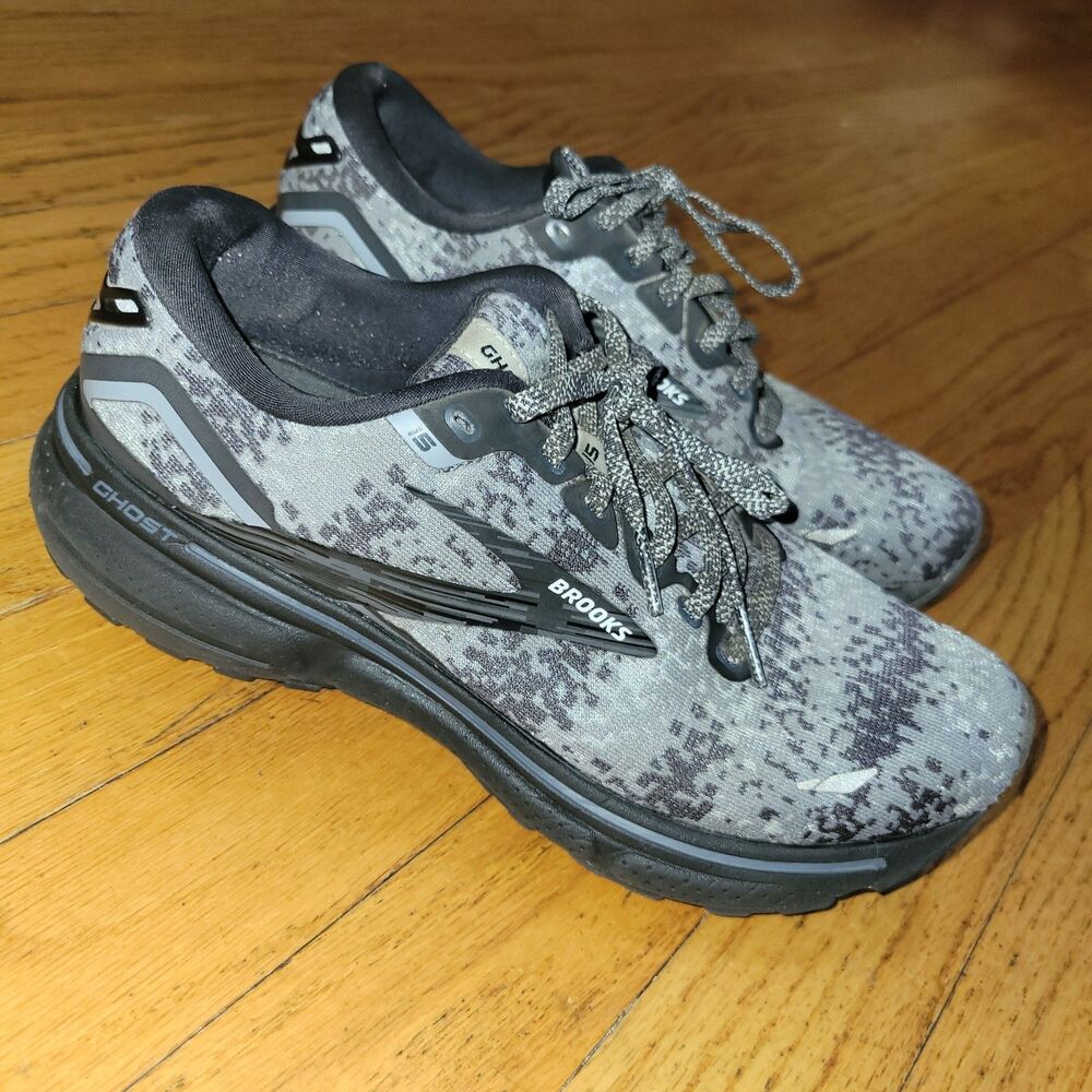 Brooks Ghost 15 Black Oyster Primer Grey Camo Running Shoes Women's Sz 7.5 US